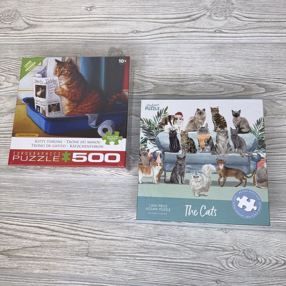 Lot of 2 Cat Jigsaw Puzzles, Kitty Throne 500 Pcs & The Cats 1000 Pcs NEW SEALED